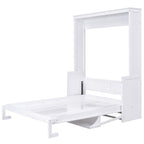 Space-Saving Design Queen Size Murphy Bed with Shelf, Solid Wood and MDF, 86" L x 69.5" W x 87" H, White