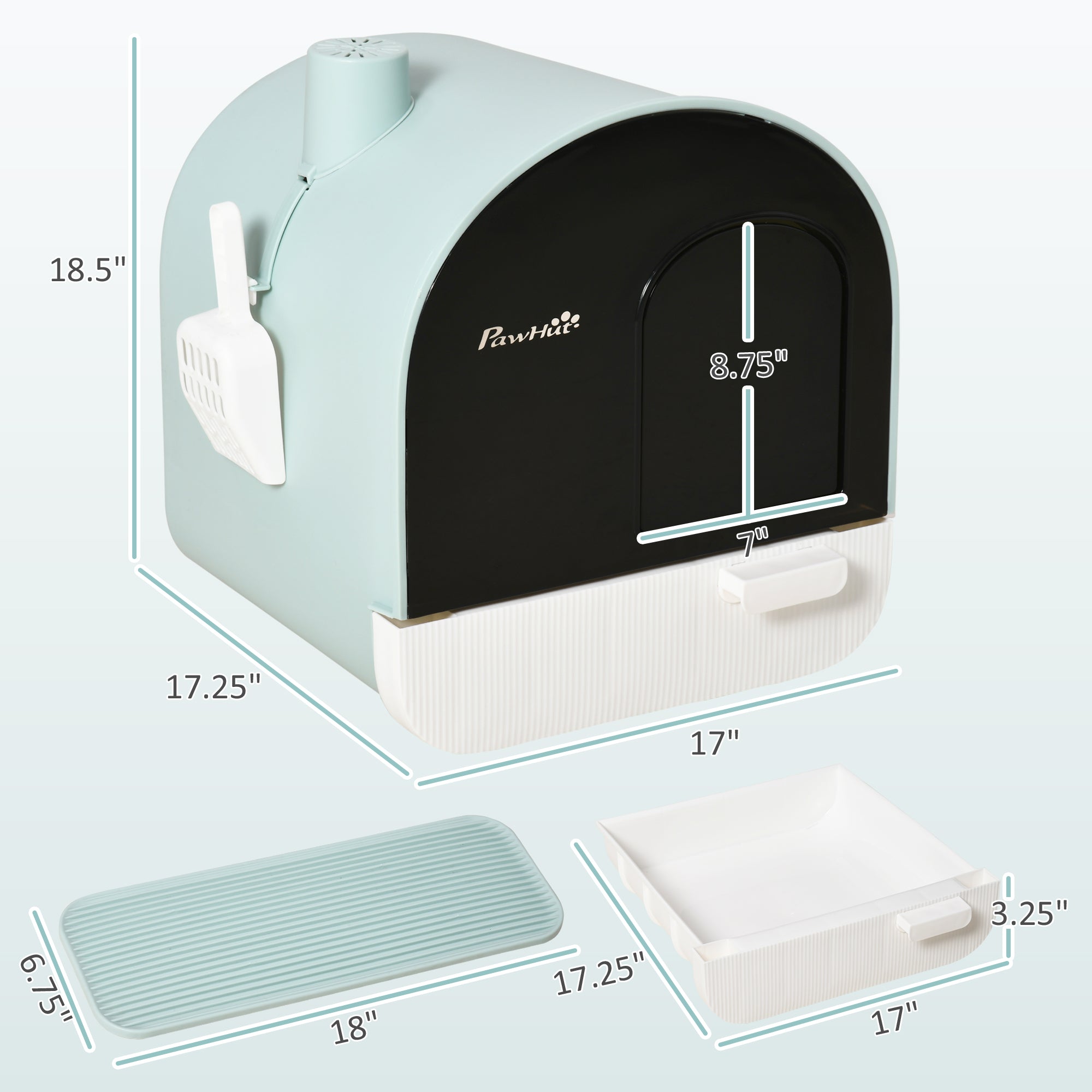 Fully Enclosed Cat Litter Box with Lid & Drawer Design, Covered Litter Box Anti-Leakage, Anti-Splashing, for Indoor Cats from Kitten to Adult, with Scoop & Mat, Easy Clean, Odor Control, Green