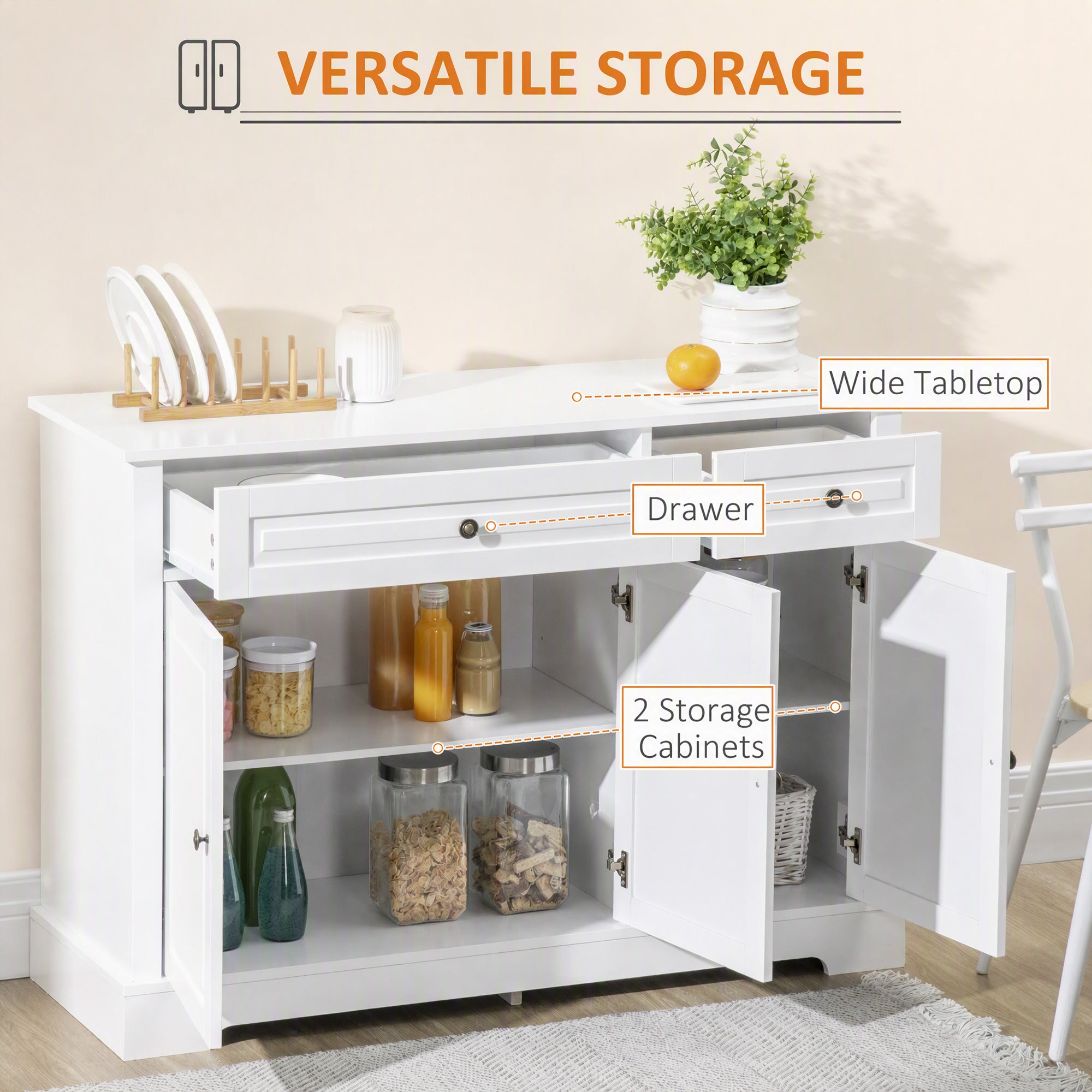 Sideboard Buffet Cabinet, Modern Accent Cabinet with 2 Drawers and Adjustable Shelves, Entryway Cabinet, White