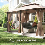 10' x 13' Patio Gazebo, Outdoor Gazebo Canopy Shelter with Curtains, Vented Roof, Steel Frame for Garden, Lawn, Backyard and Deck, Khaki