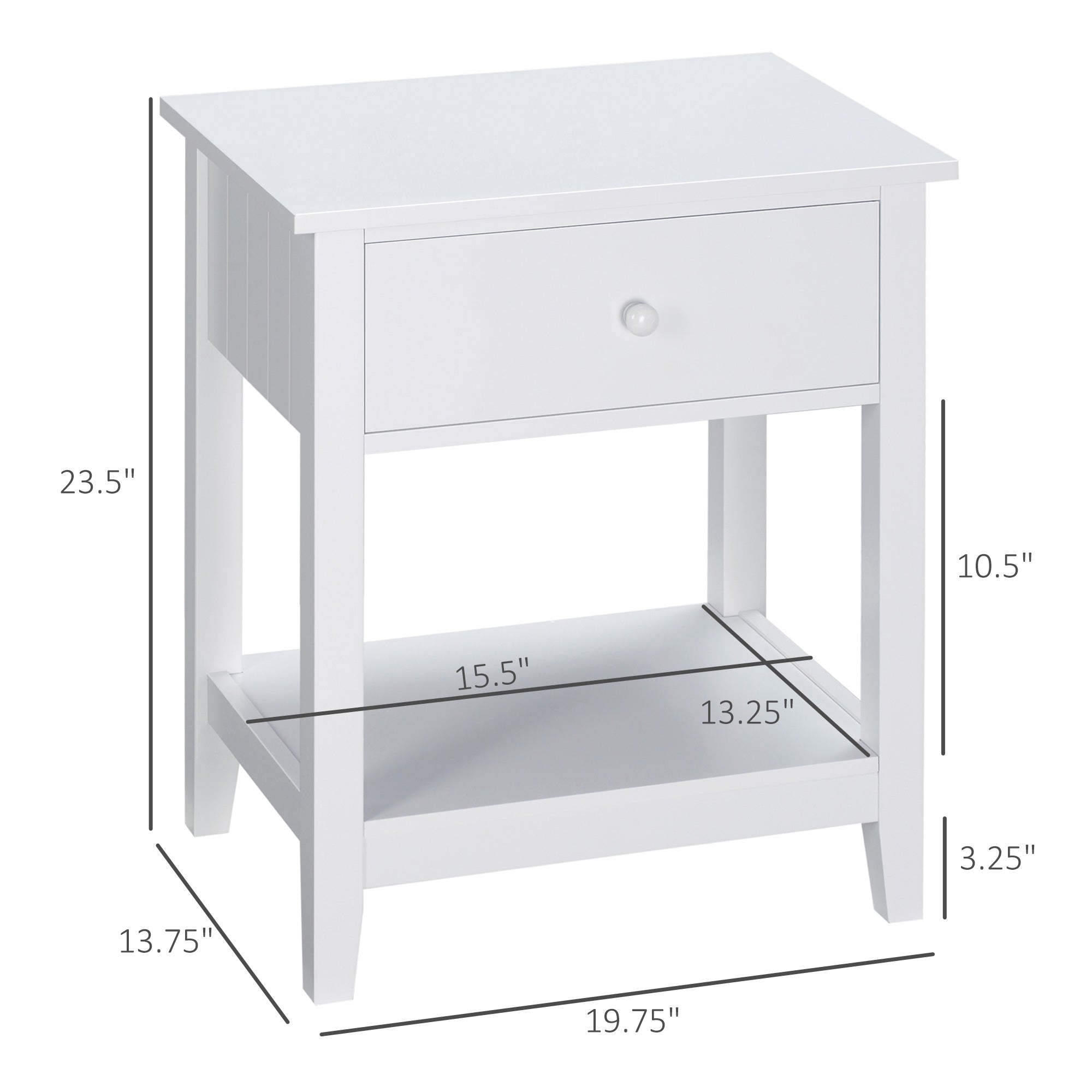 Modern Side Table for Living Room, End Table, 2-tier Side Table with Drawer and Storage Shelf, White