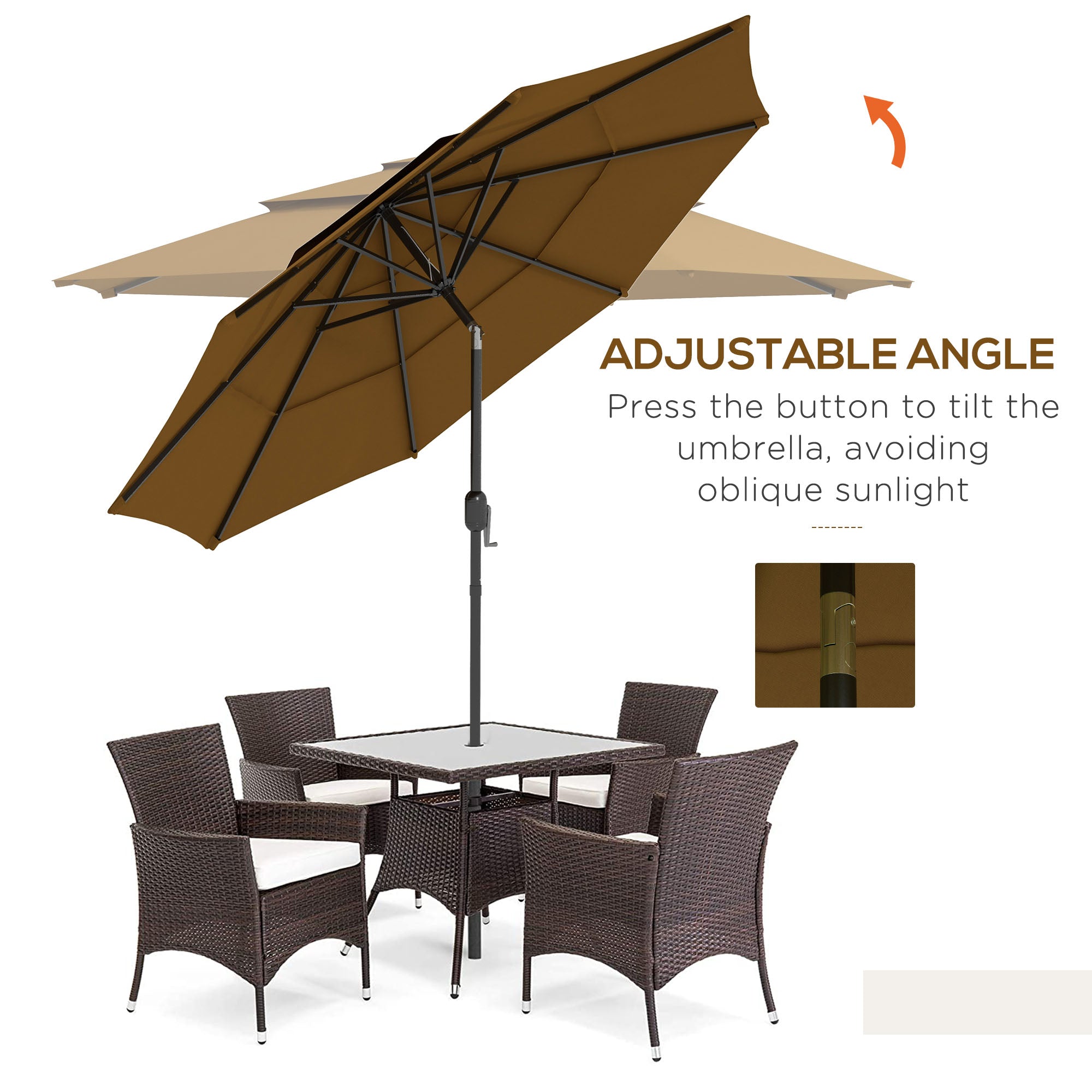 9FT 3 Tiers Outdoor Patio Umbrella with Crank, Push Button Tilt for Deck, Backyard and Lawn, Tan