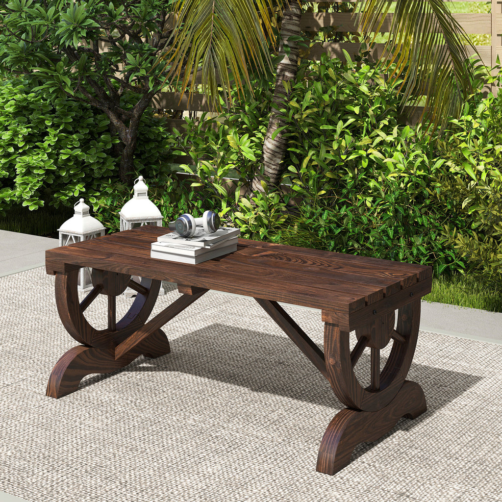 2-Person Wooden Garden Bench, Outdoor Wagon Wheel Porch Bench for Backyard Garden, Support 550 LBS, Rustic Country Style Patio Furniture, Brown
