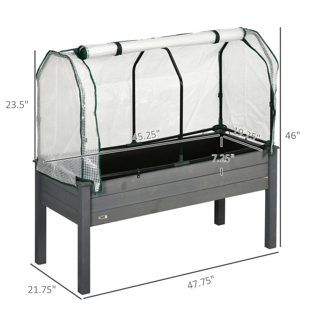 Raised Garden Bed with PE Greenhouse Cover Outdoor Planter Box for Herbs and Vegetables, 48 x 22 x 46 inch, Dark Gray
