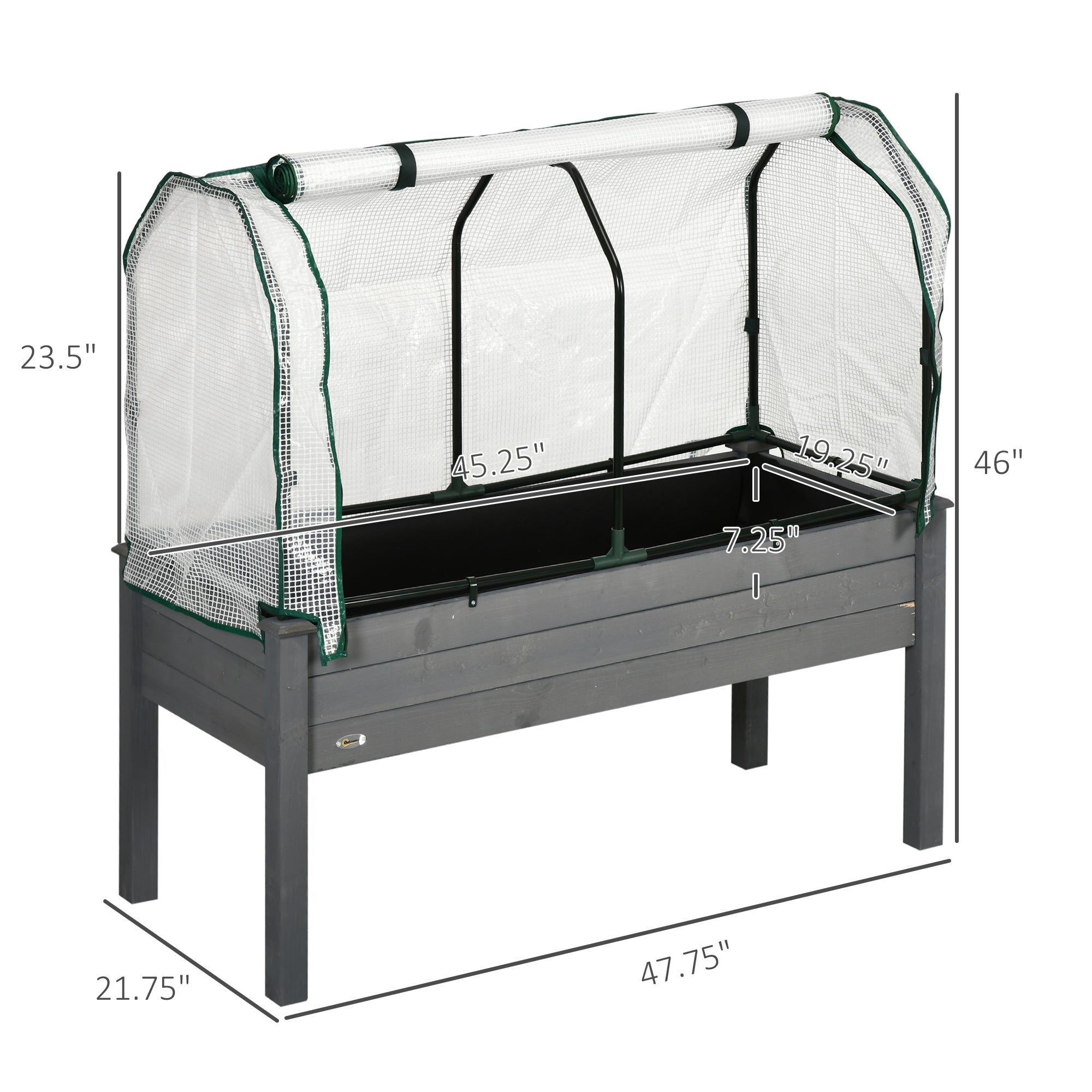 Raised Garden Bed with PE Greenhouse Cover Outdoor Planter Box for Herbs and Vegetables, 48 x 22 x 46 inch, Dark Gray