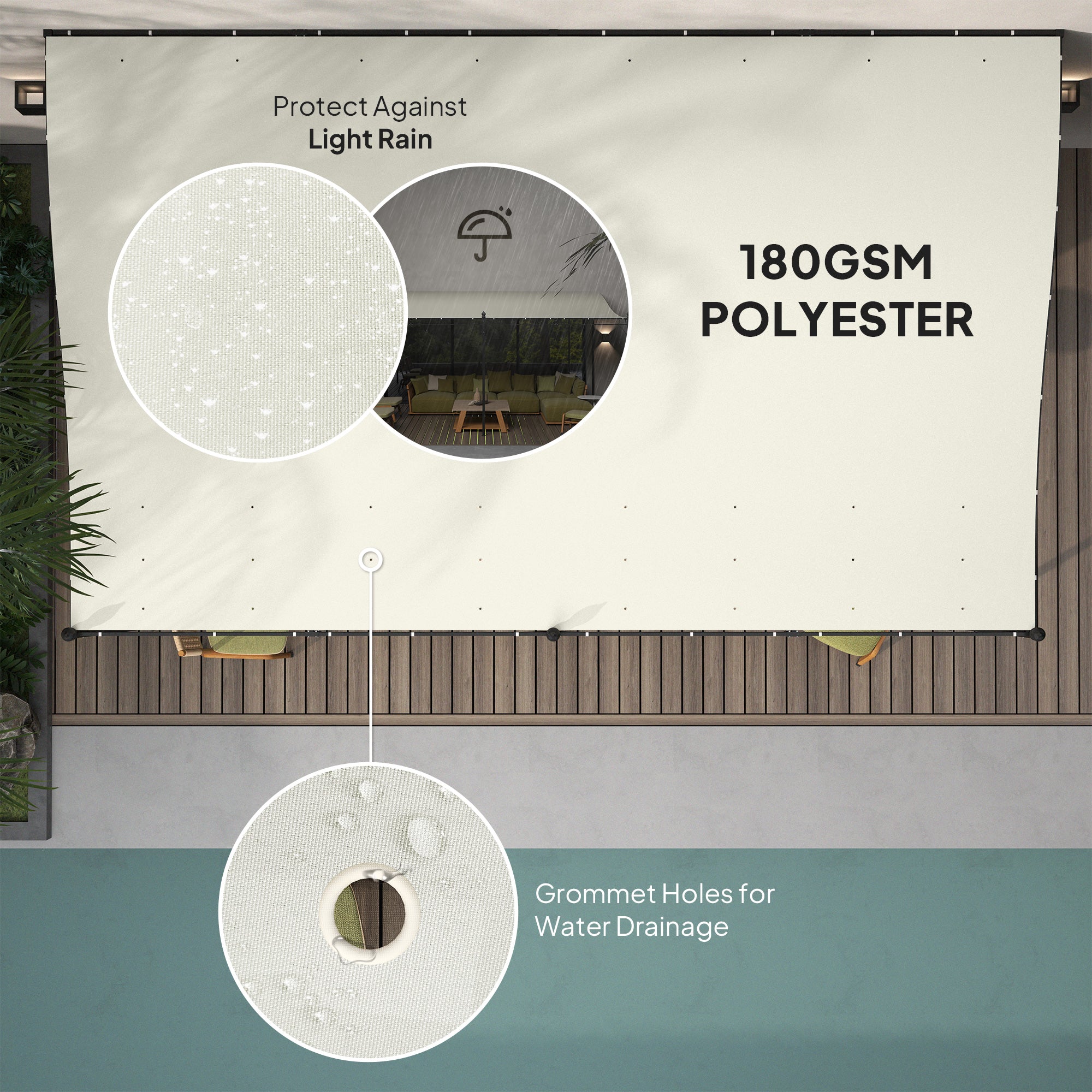 10' x 16' Wall-Mounted Outdoor Pergola Canopy, Metal Patio Canopy with Drainage Holes for Backyard Garden, Cream White
