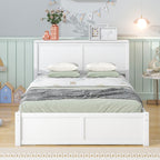 Full Size Storage Platform Bed with Pull Out Shelves, Twin Size Trundle, Solid Wood and MDF, 98" L x 89" W x 39.5" H, White