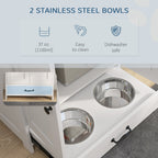 Pet Feeding Station, Dog Food Storage Cabinet w/ Raised Dog Bowls, Adjustable Panel, Hooks for Medium Dogs, White