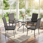 Set of 4 Outdoor Wicker Dining Chairs with Armrest, Steel Frame, Highback and Deep Seating, Brown