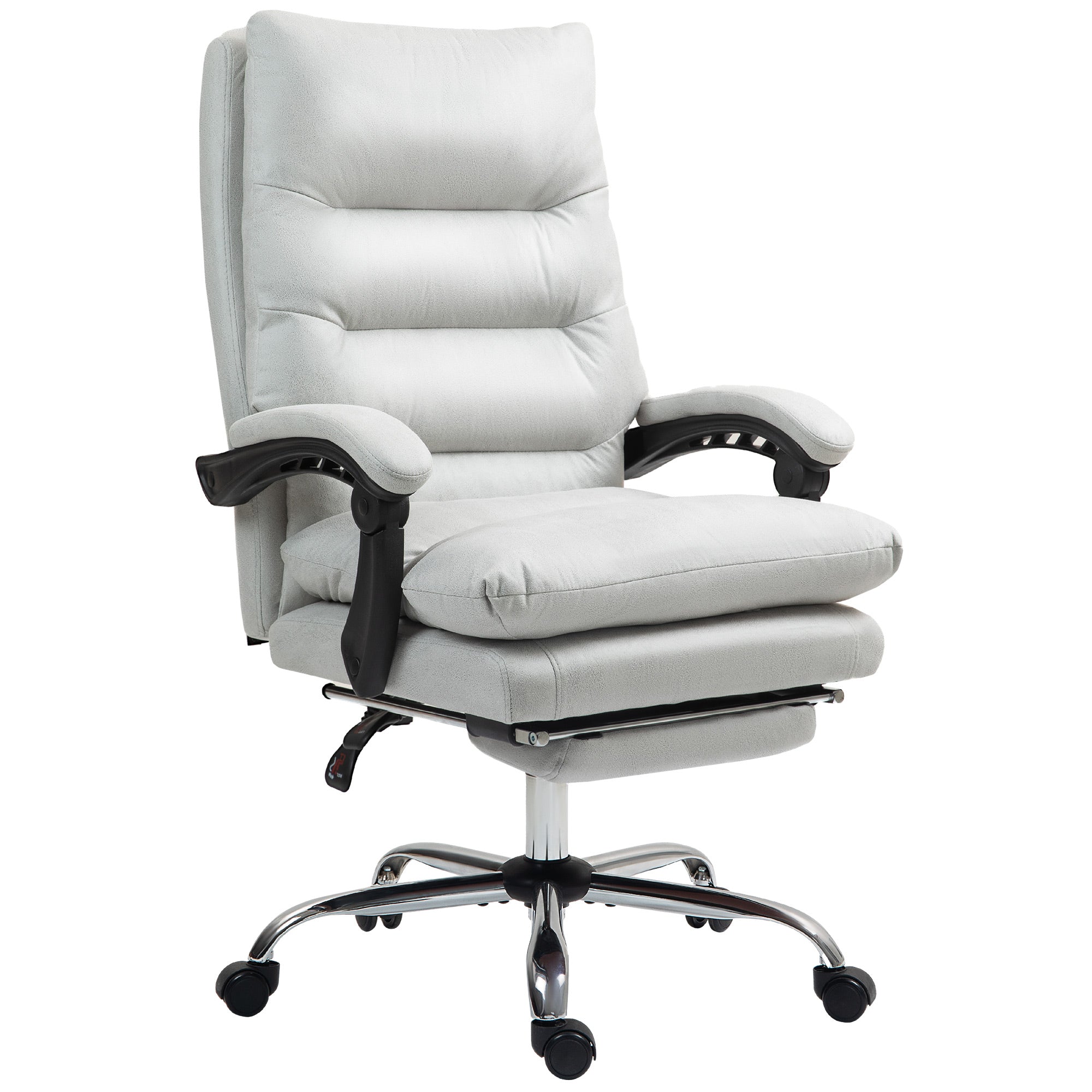 Microfibre Massage Office Chair, Heated Reclining Chair with Footrest, Double-tier Padding, Swivel Wheels, Light Gray