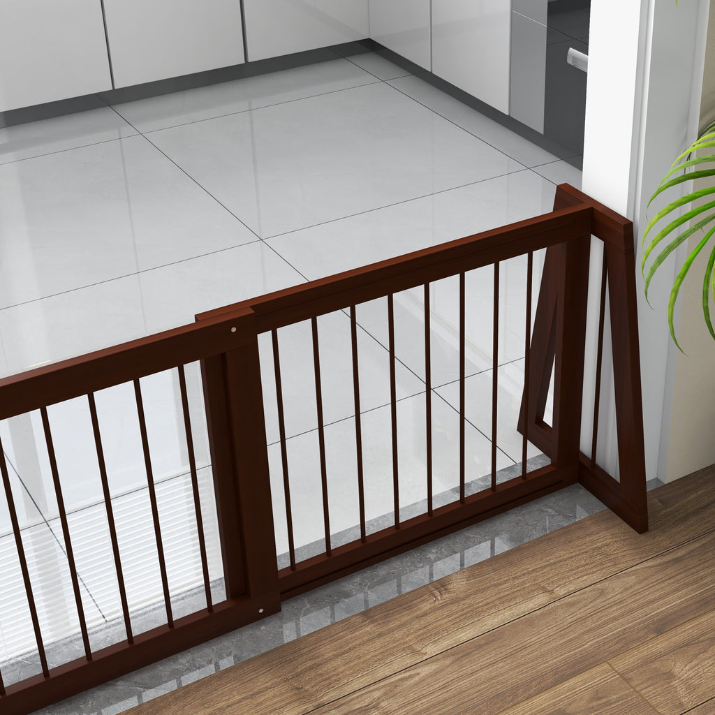 28"-75" Freestanding Wooden Pet Gate with Support Feet & Non-Slip Mats for Indoor, Stairway, Doorway, Brown