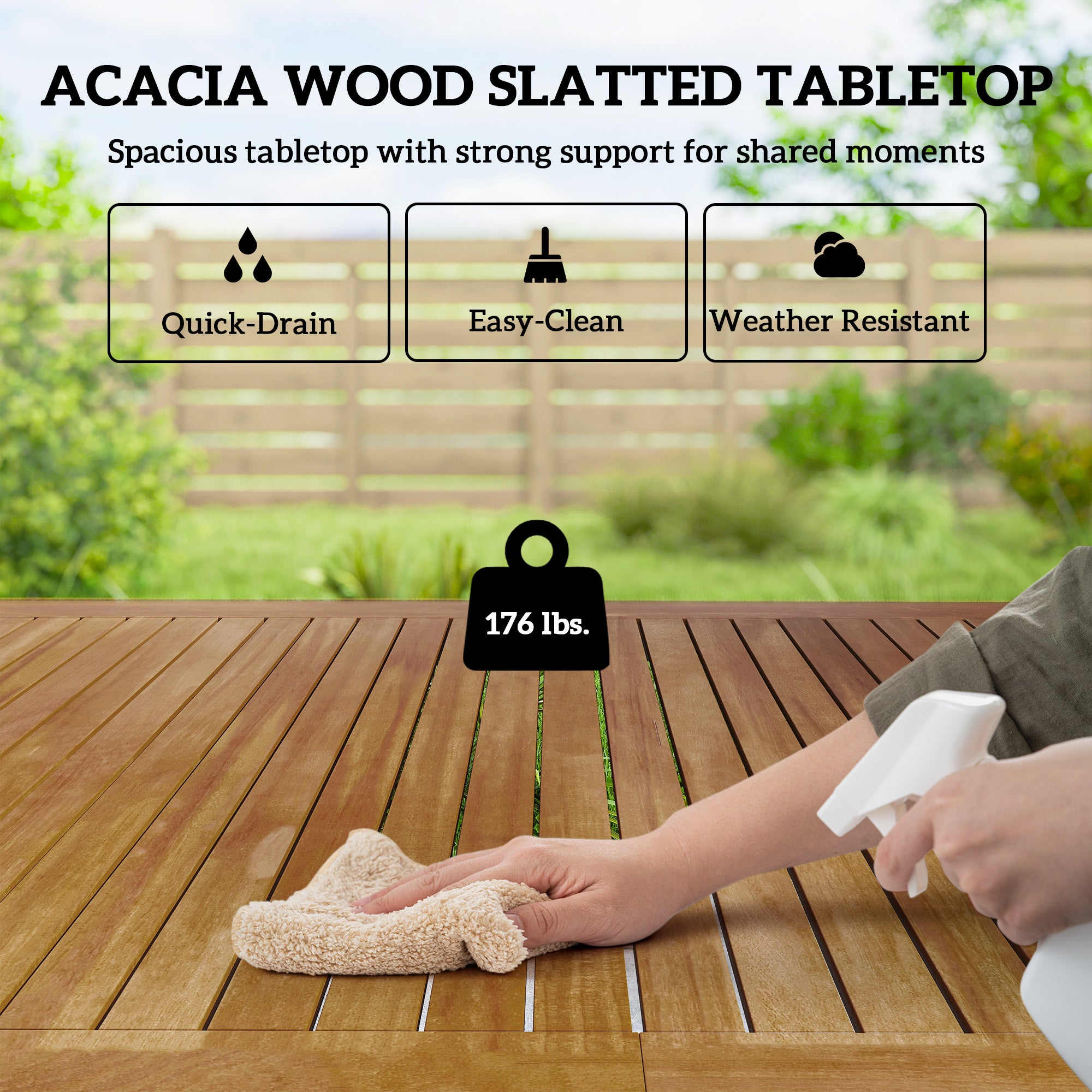 Outdoor Dining Set for 4, Patio Table and Chairs Set with 59" Rectangle Acacia Wood Table and 352 LBS Stackable Chairs