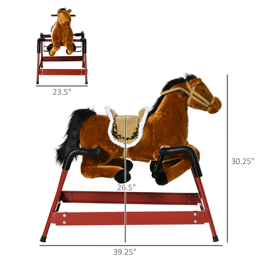 Kids Spring Rocking Horse, Ride on Horse for Girls and Boys with Sounds, Plush Animal Ride-on Toy with Soft Feel, Interactive Toy for Kids, Light Brown