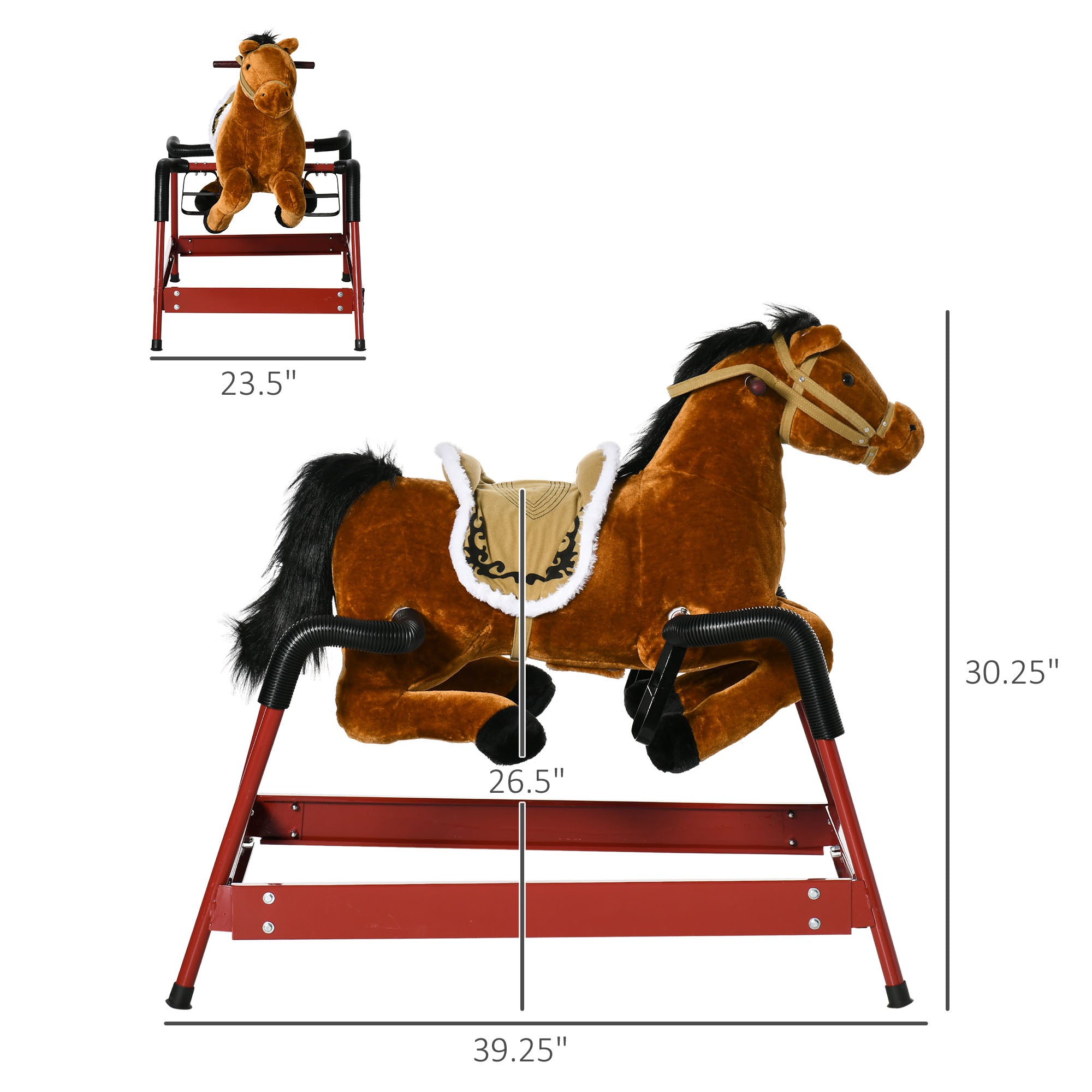 Kids Spring Rocking Horse, Ride on Horse for Girls and Boys with Sounds, Plush Animal Ride-on Toy with Soft Feel, Interactive Toy for Kids, Light Brown