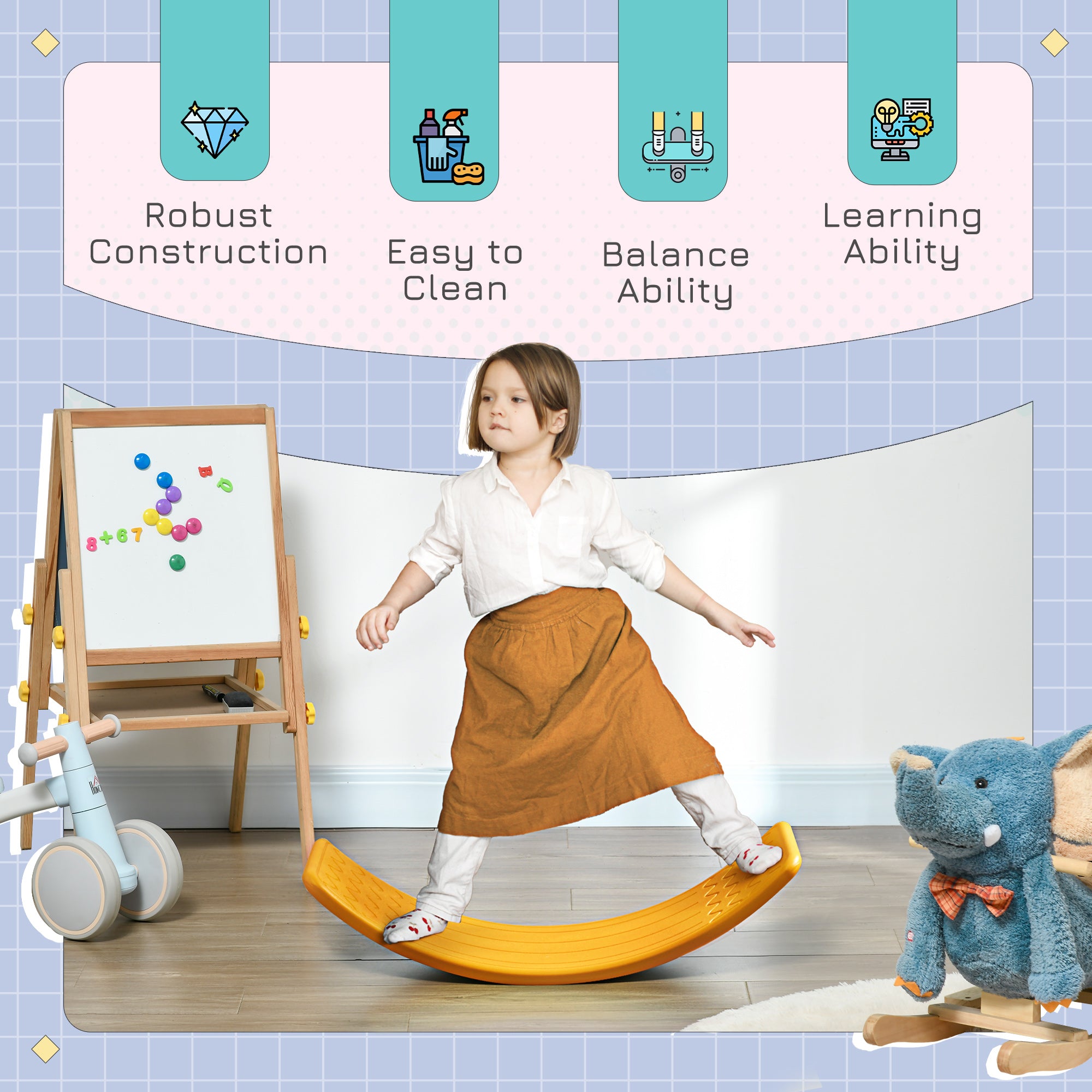 32.3" Balance Board, Wobble Board for Kids & Toddlers, Montessori Waldorf Toy for Ages 3-6 Years Old, Orange