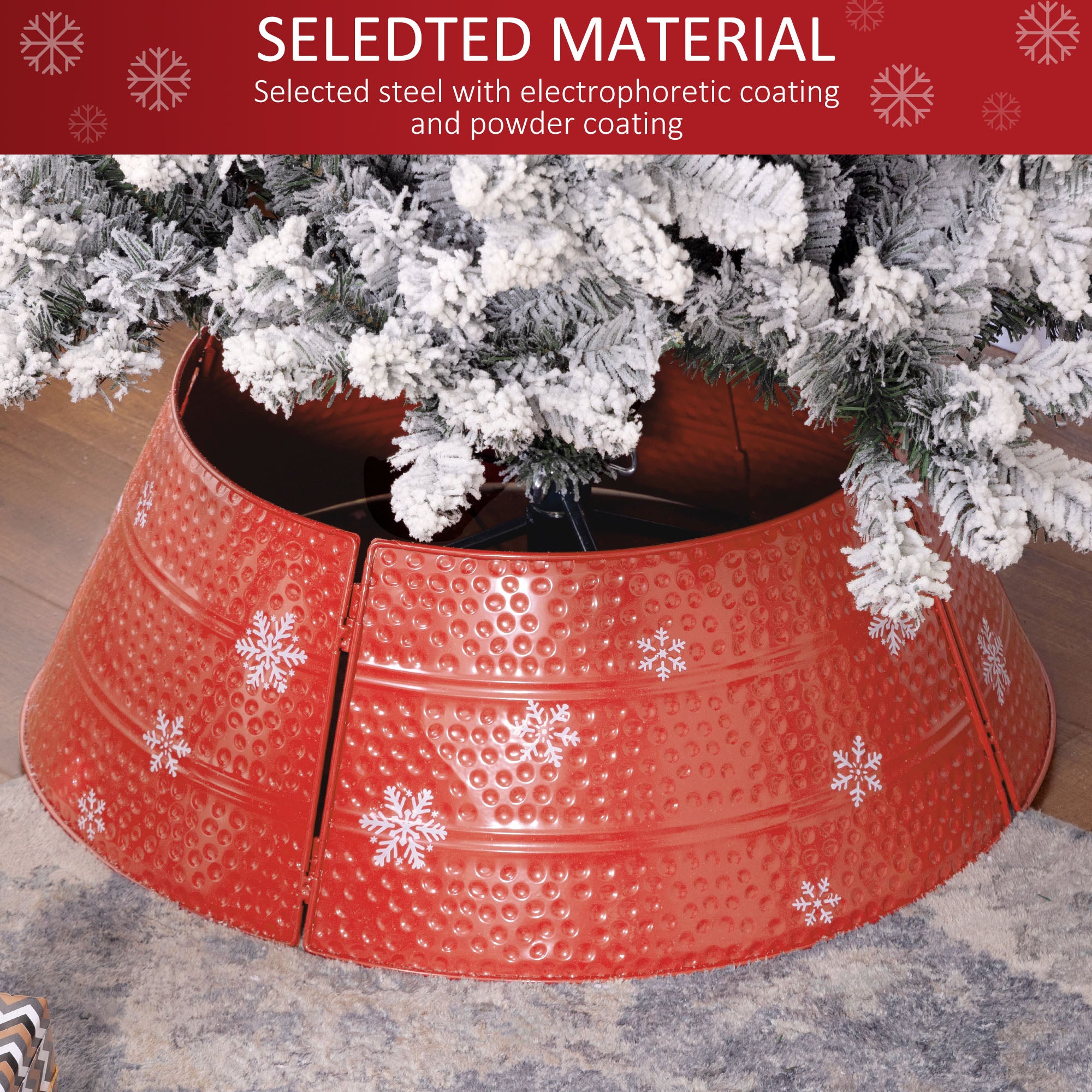 Christmas Tree Collar, Steel Tree Ring Skirt, Home Xmas Decoration for Christmas Tree, 26" x 26" x 9", Red