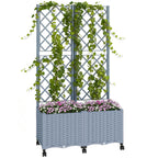 Planter Box with Trellis, Self Watering Raised Garden Bed with Lockable Wheels and Drainage Holes, Gray
