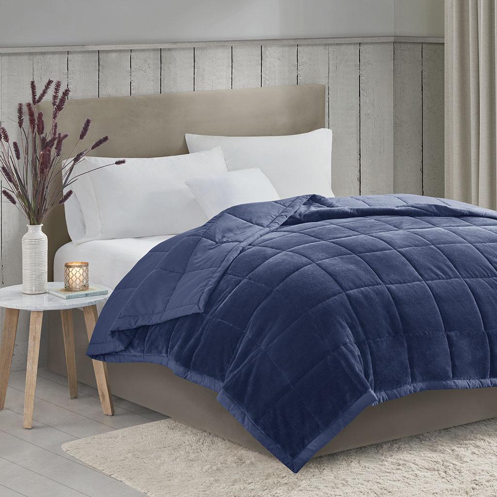 Reversible Down Alternative Blanket with Smart Temperature Regulating, Moisture Wicking, Ideal for All Seasons, 108" L x 90" W x 0.25" H, Navy