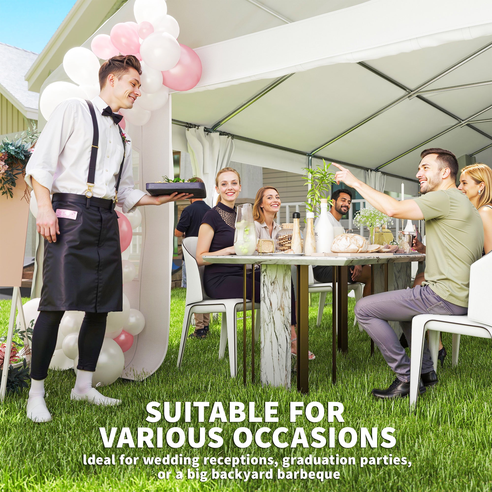 Heavy Duty Party Tent, 19.5' x 39' Large Sun Shade Canopy Tent for Parties, Wedding, Events, BBQ Grill, White