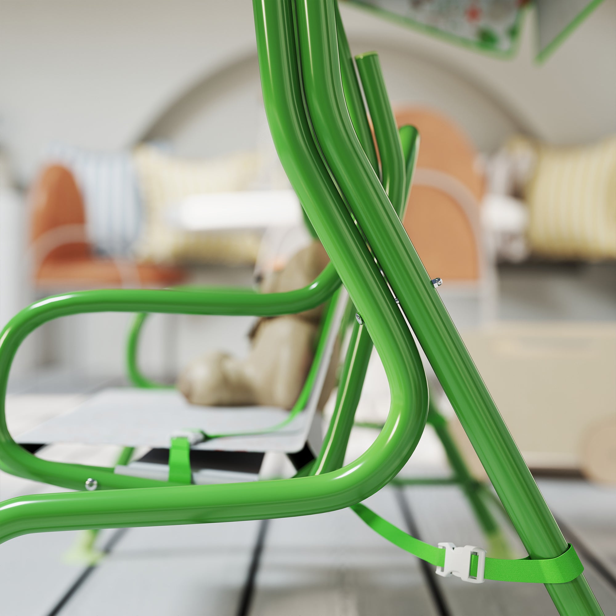 Kids Patio Swing Chair with Adjustable Canopy, Safety Belt for Patio, Garden, Poolside, Balcony, Green