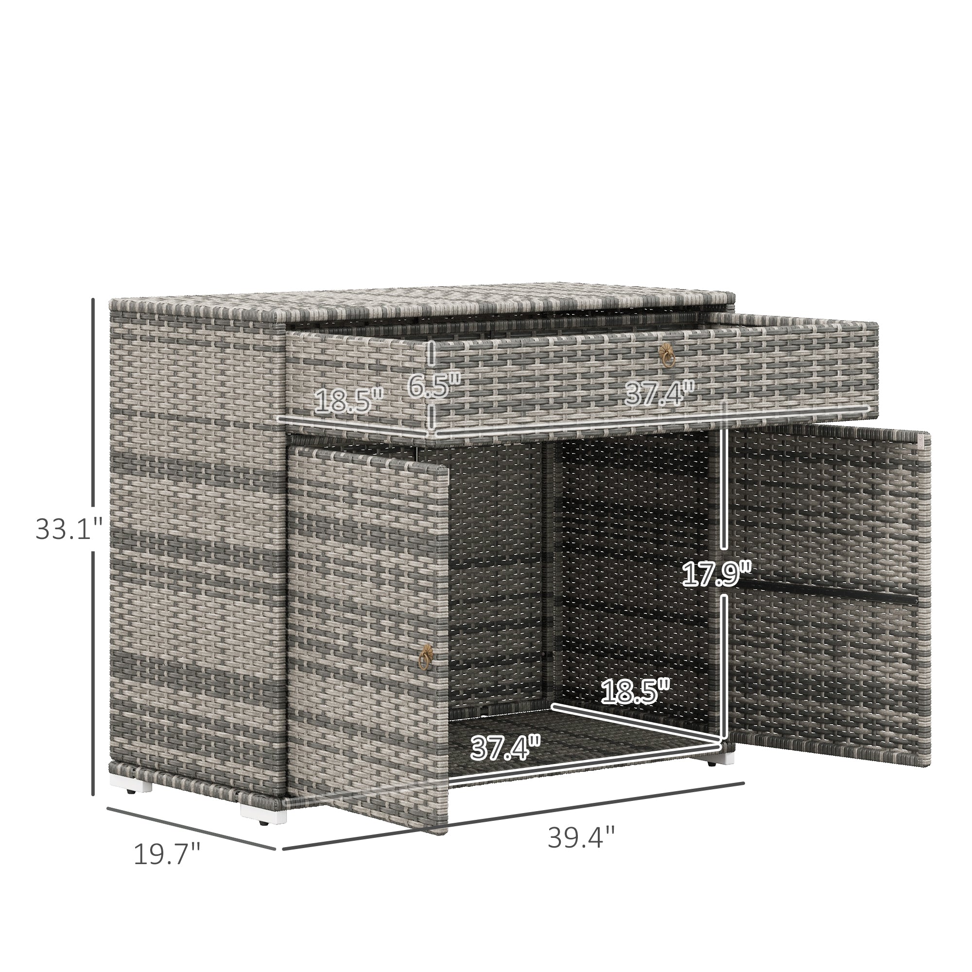 Outdoor Storage Cabinet, Waterproof PE Rattan Cabinet with Drawer for Indoor, Outdoor Swimming Pool, Gray