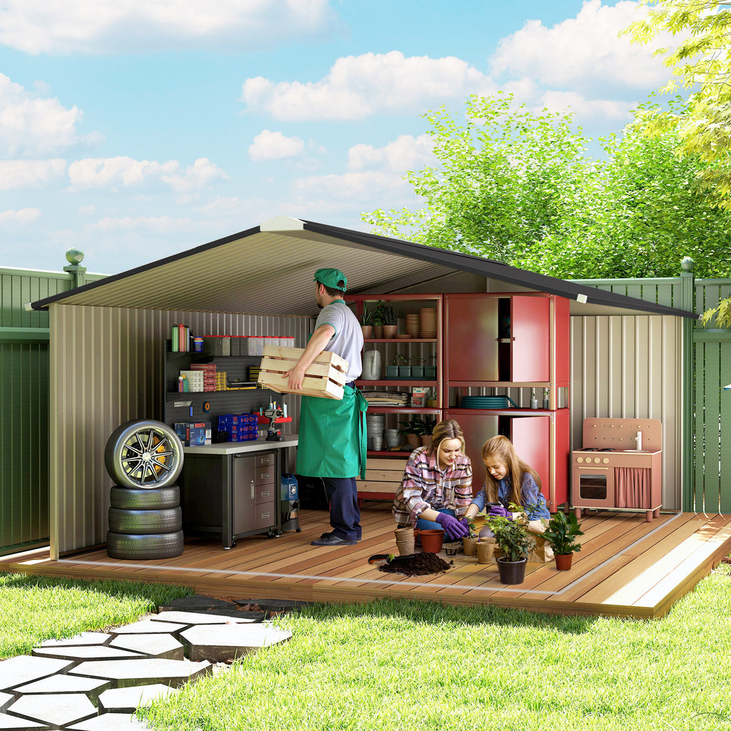 Garden Metal Shed, Storage Shed Utility Storage with Double Locking Doors for Bike, Yard Tools, White