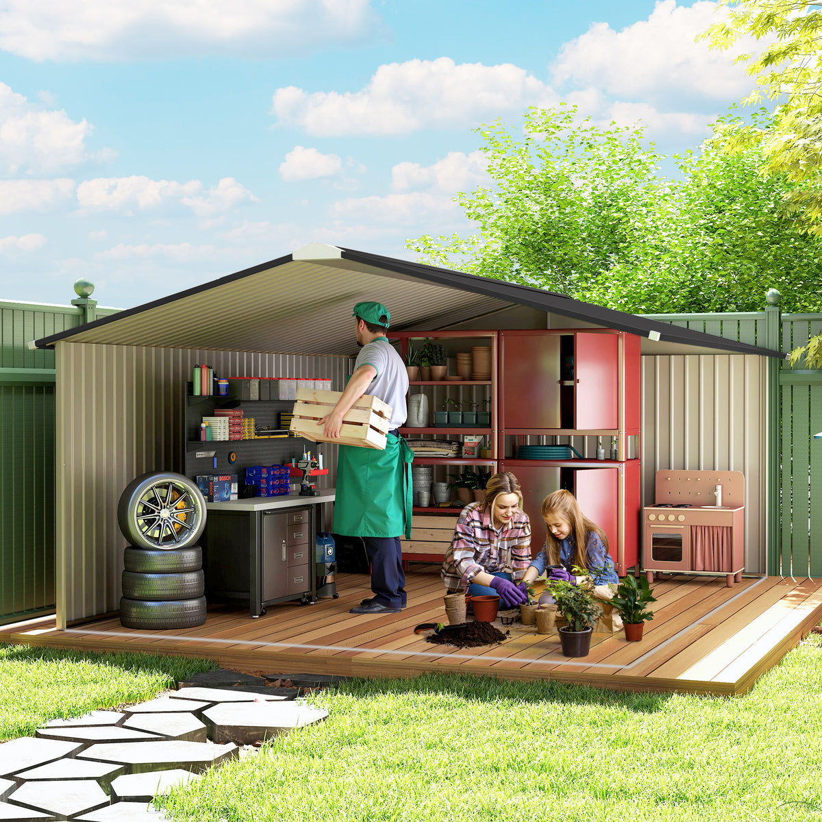 Garden Metal Shed, Storage Shed Utility Storage with Double Locking Doors for Bike, Yard Tools, White