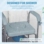 Rolling Shower Wheelchair for Seniors, Bedside Commode Chair with Locking Wheels, Seat, Backrest, Arms, Gray