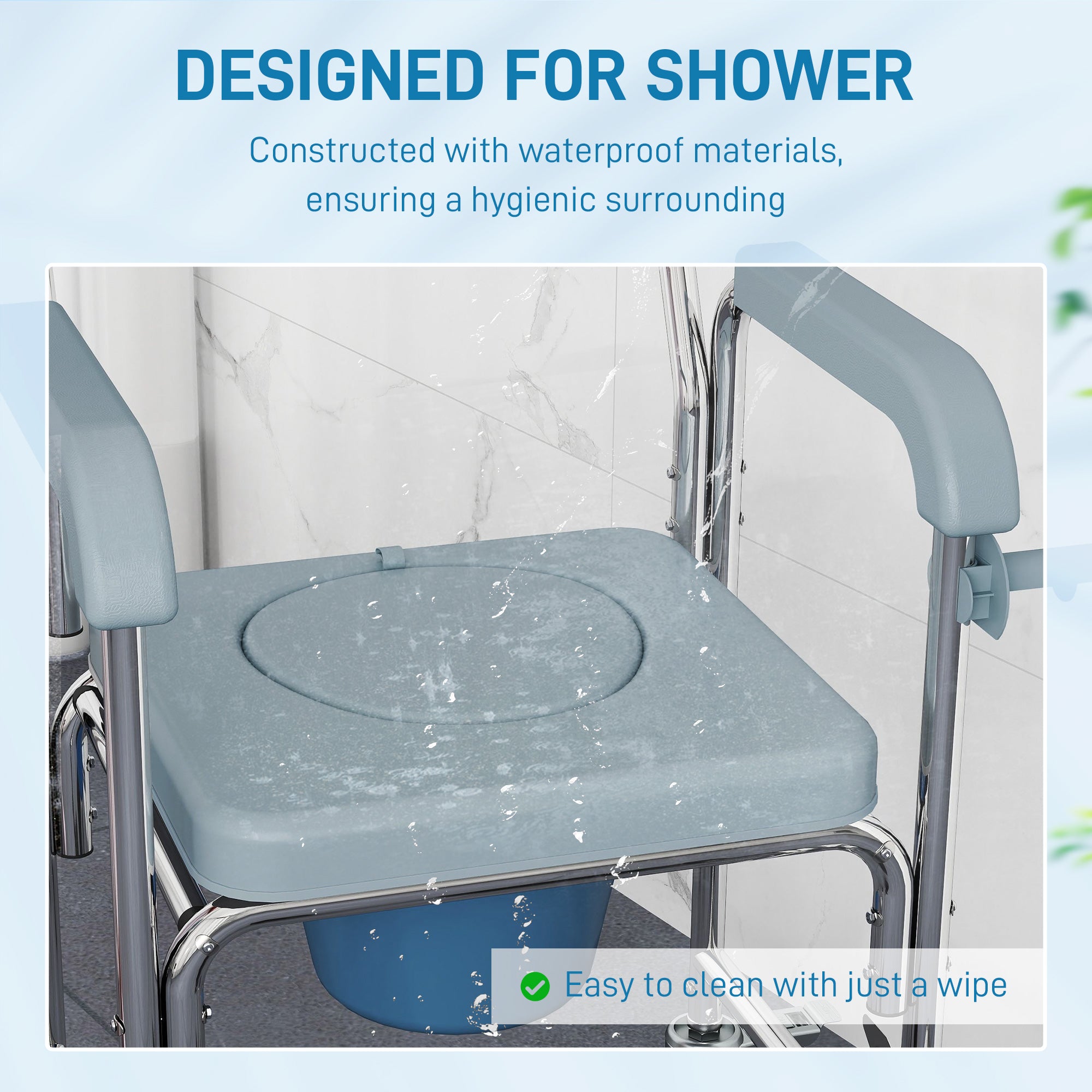 Rolling Shower Wheelchair for Seniors, Bedside Commode Chair with Locking Wheels, Seat, Backrest, Arms, Gray