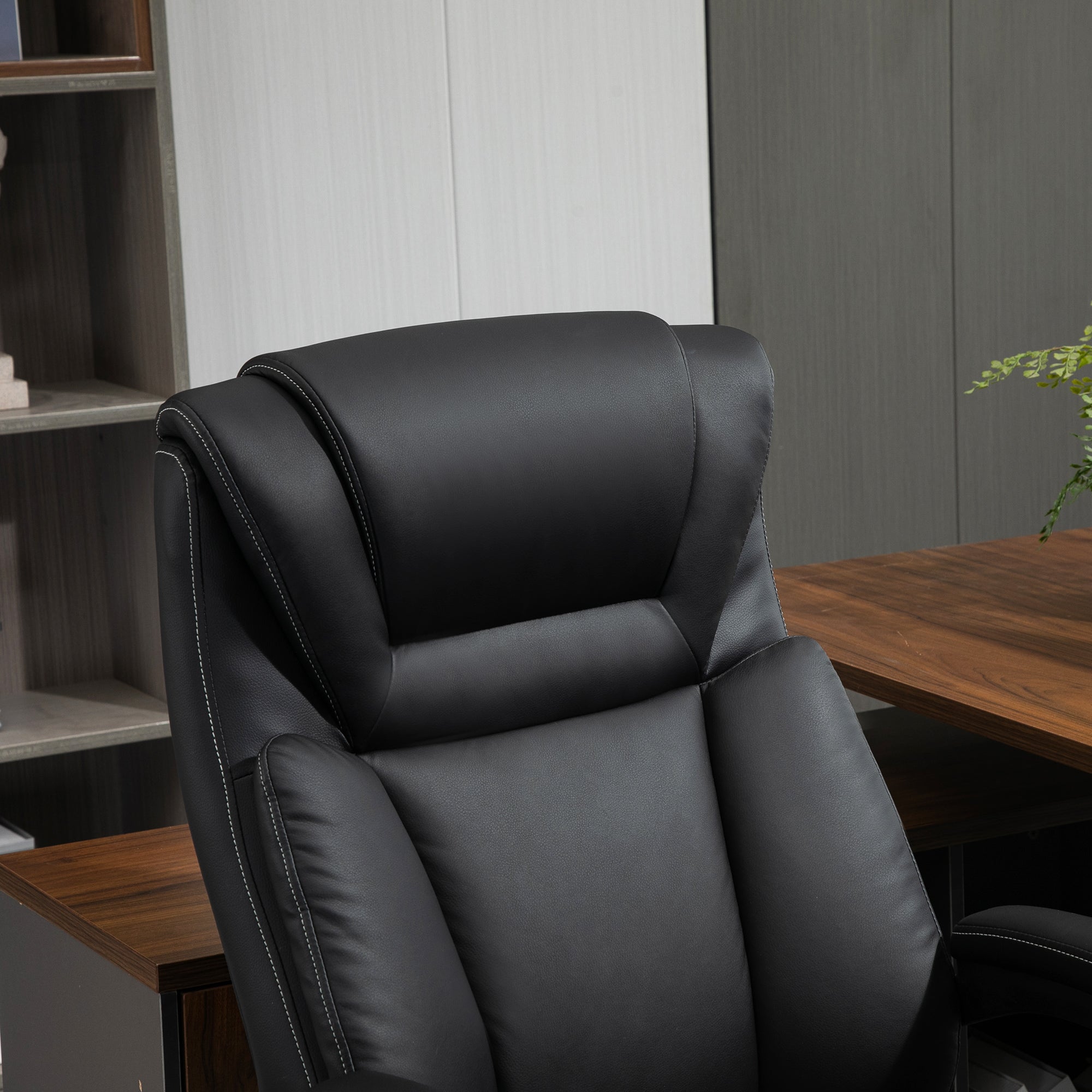 Big and Tall 400lbs Executive Office Chair with Wide Seat, Computer Desk Chair with High Back PU Leather Ergonomic Upholstery, Adjustable Height and Swivel Wheels, Black