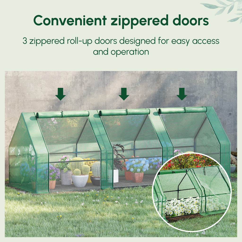9' x 3' x 3' Portable Mini Greenhouse Outdoor Garden with Large Zipper Doors and Water/UV PE Cover, Green