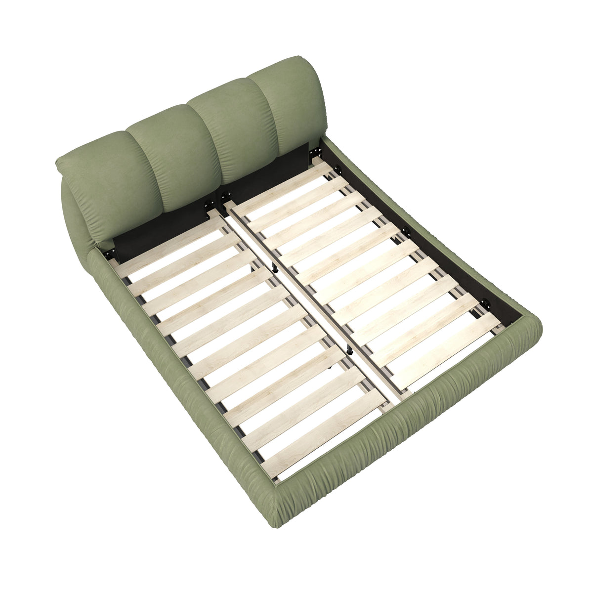 Queen Size Upholstered Bed with Oversized Padded Backrest, Solid Wood Frame, Adjustable Mattress Heights, 96.5" L x 70" W x 43.5" H, Green