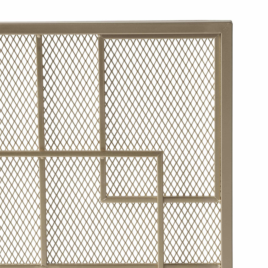 Modern Iron Fire Screen with Single Panel Design and Fine Mesh, Geometric Pattern, and Easy Assembly, 41" L x 8" W x 30.75" H, Gold
