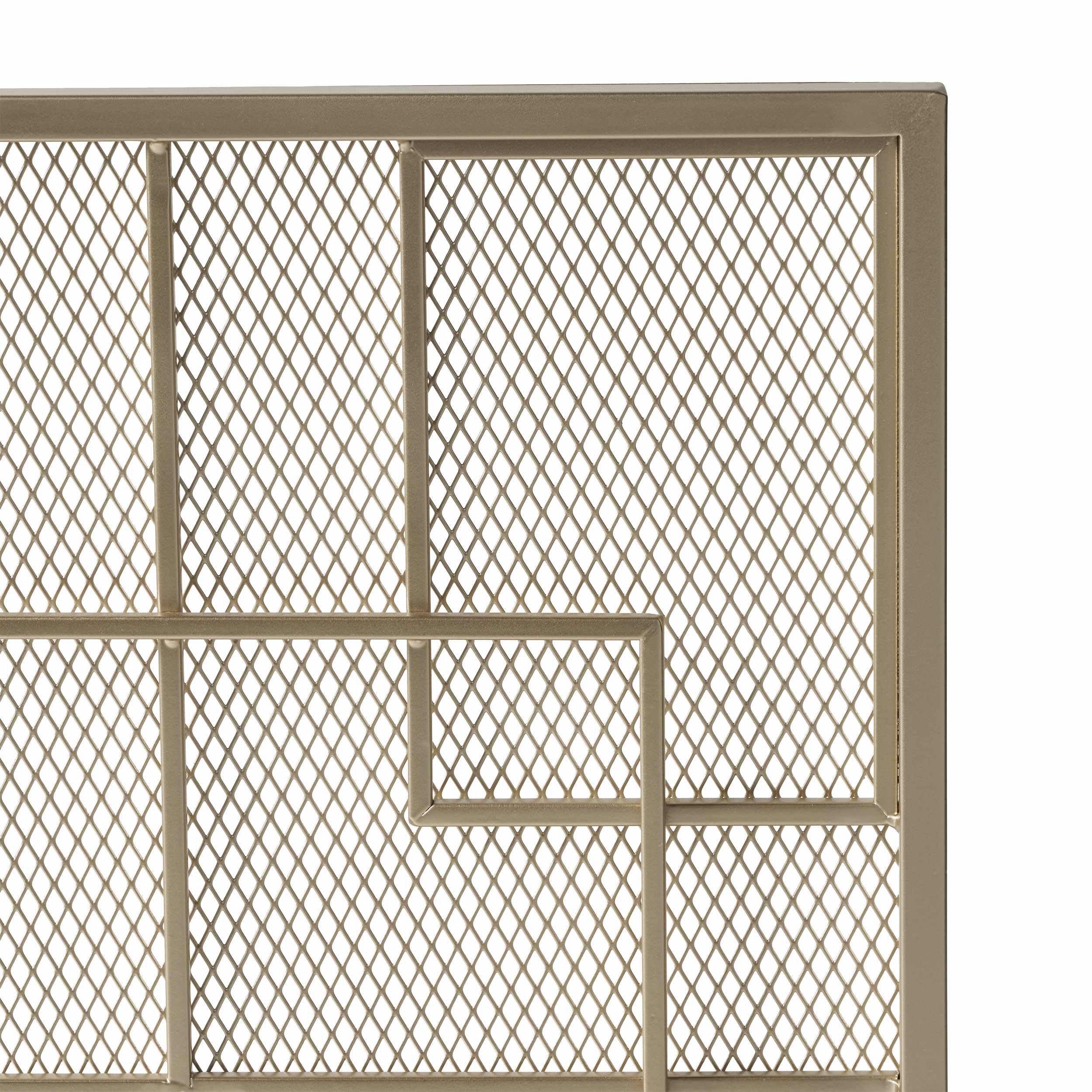 Modern Iron Fire Screen with Single Panel Design and Fine Mesh, Geometric Pattern, and Easy Assembly, 41" L x 8" W x 30.75" H, Gold