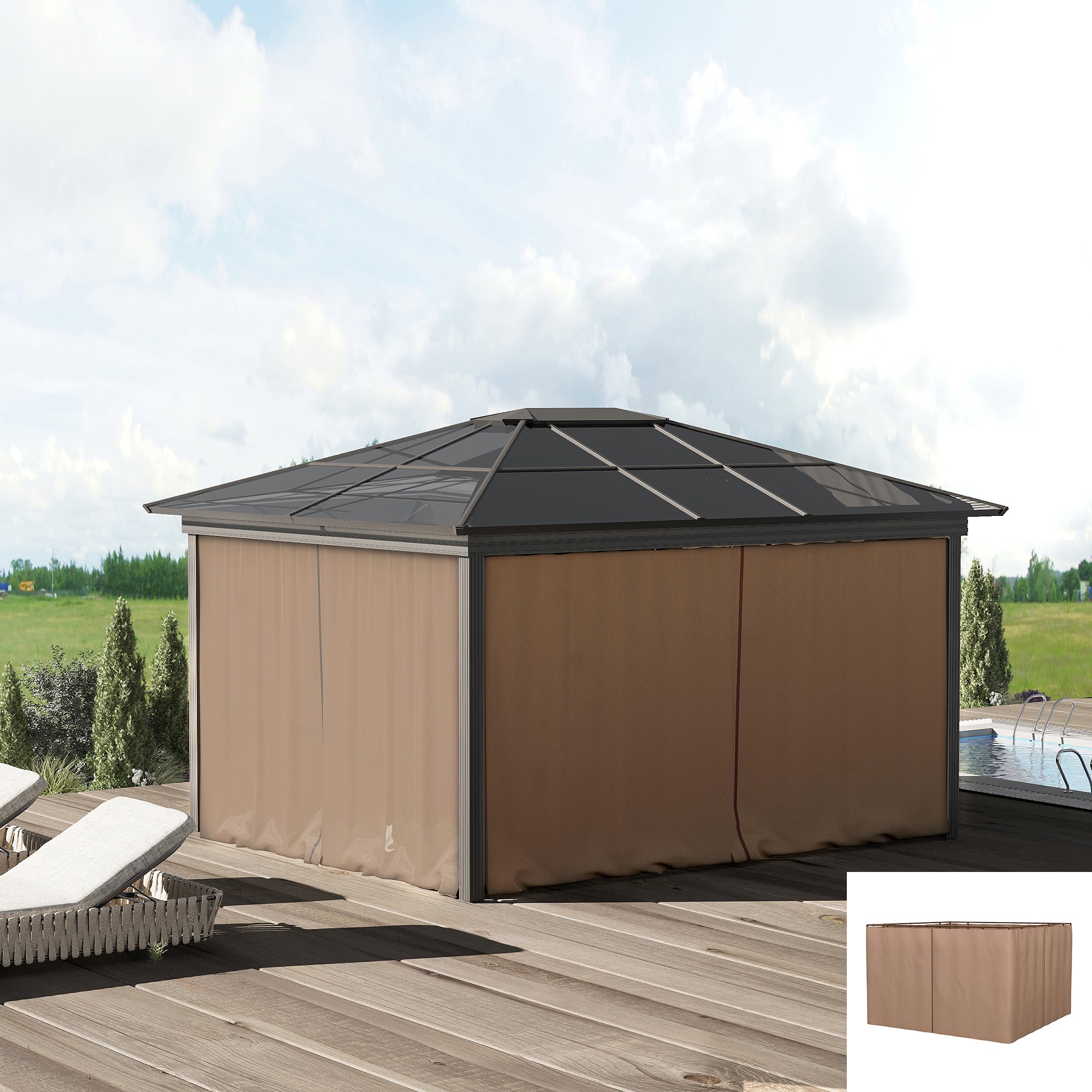 9.84' x 9.84' Gazebo Sidewall Set with Hooks/C-Rings, Brown