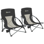Set of 2 Folding Beach Chairs with Mesh Back, Carry Bag and Cup Holder for Outdoor Camping Lawn Sports Picnic, Black