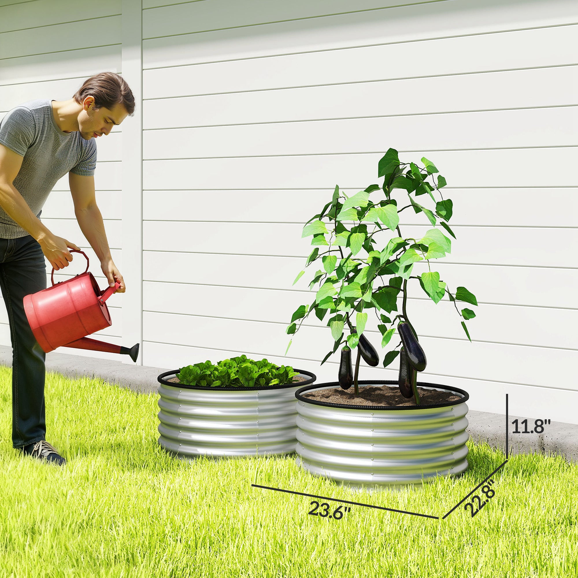Set of 2 Raised Garden Bed, Metal Planter Box with Safety Edging, Easy-to-assemble Stock Tank 3'x3'x1.4' Silver