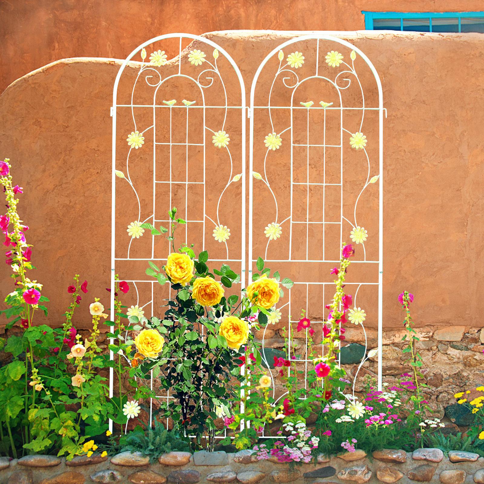 4 Pack Rustproof Metal Garden Trellis for Climbing Plant Support, Outdoor Flower Trellis, Easy Assembly, Cream White