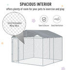 Outdoor Dog Kennel Galvanized Steel Fence with Cover Secure Lock Mesh Sidewalls for Backyard 9.8' x 9.8' x 7.7'