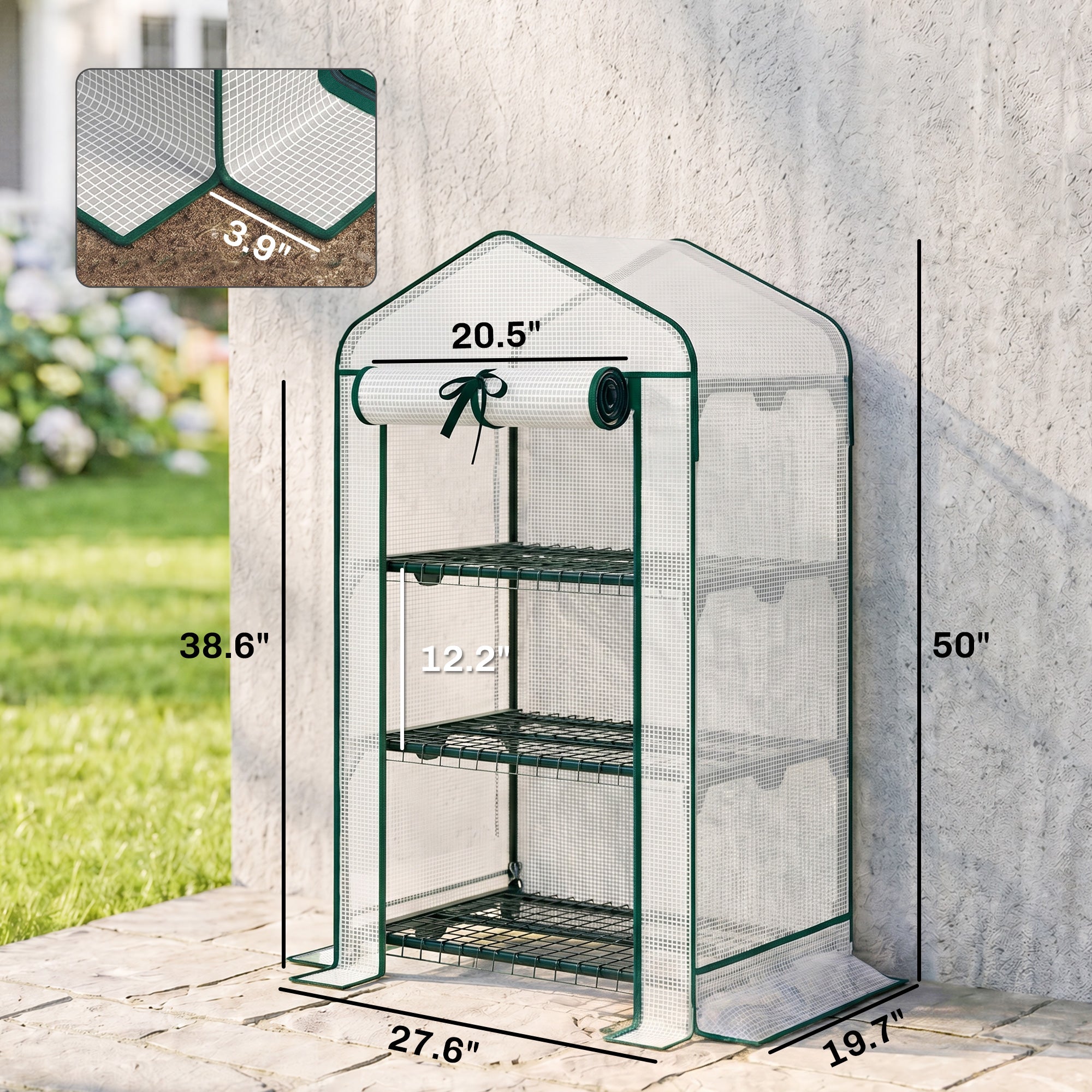 Mini Greenhouse with Screen Roof, Portable Small Greenhouse with Roll-Up Zipper Door, 27.6" x 19.7" x 50", White