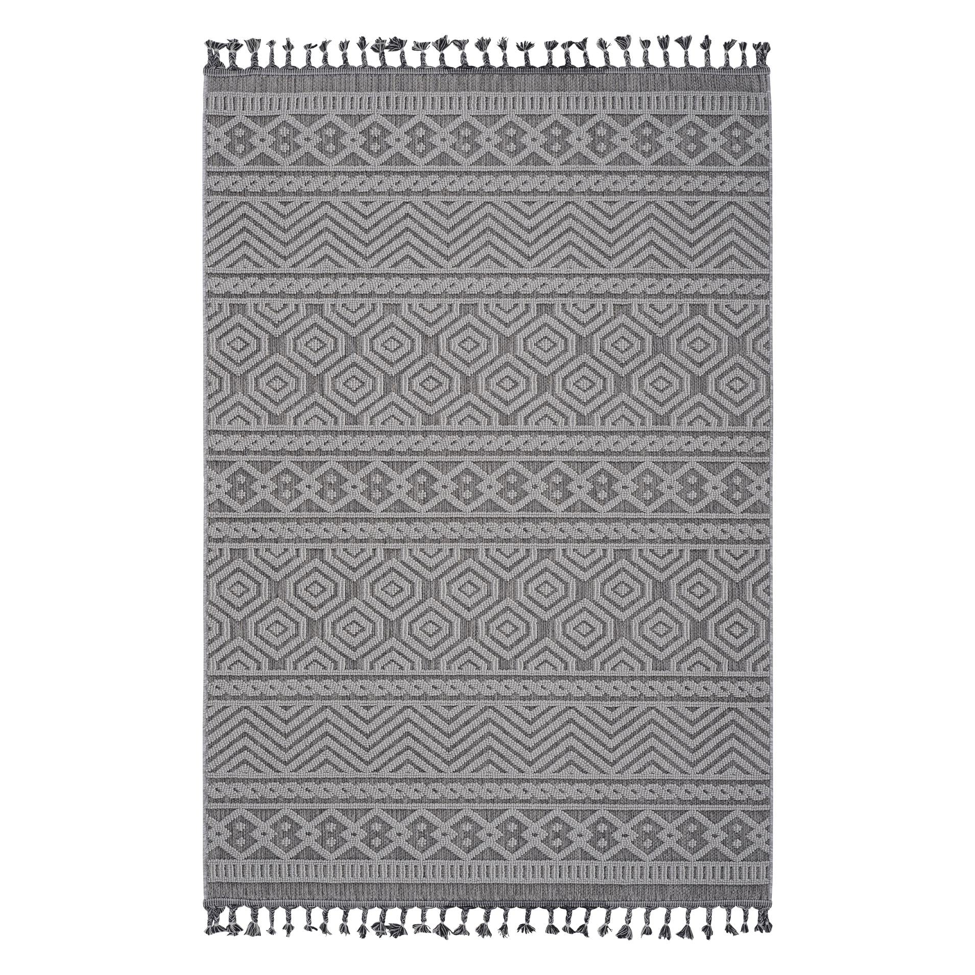 8x10 Stain Resistant Geometric Indoor Outdoor Area Rug, Kid and Pet-Friendly Non-Shedding Carpet, 120" L x 93" W x 0.3" H, Gray+White