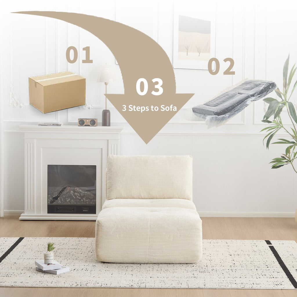 Compressed Sofa Modern Memory Foam Sectional with Pet-Friendly Corduroy Fabric, Modular Sofas for Small Spaces Single Chaise Longue for Living Room, 71" L x 36" W x 28.5" H, Beige