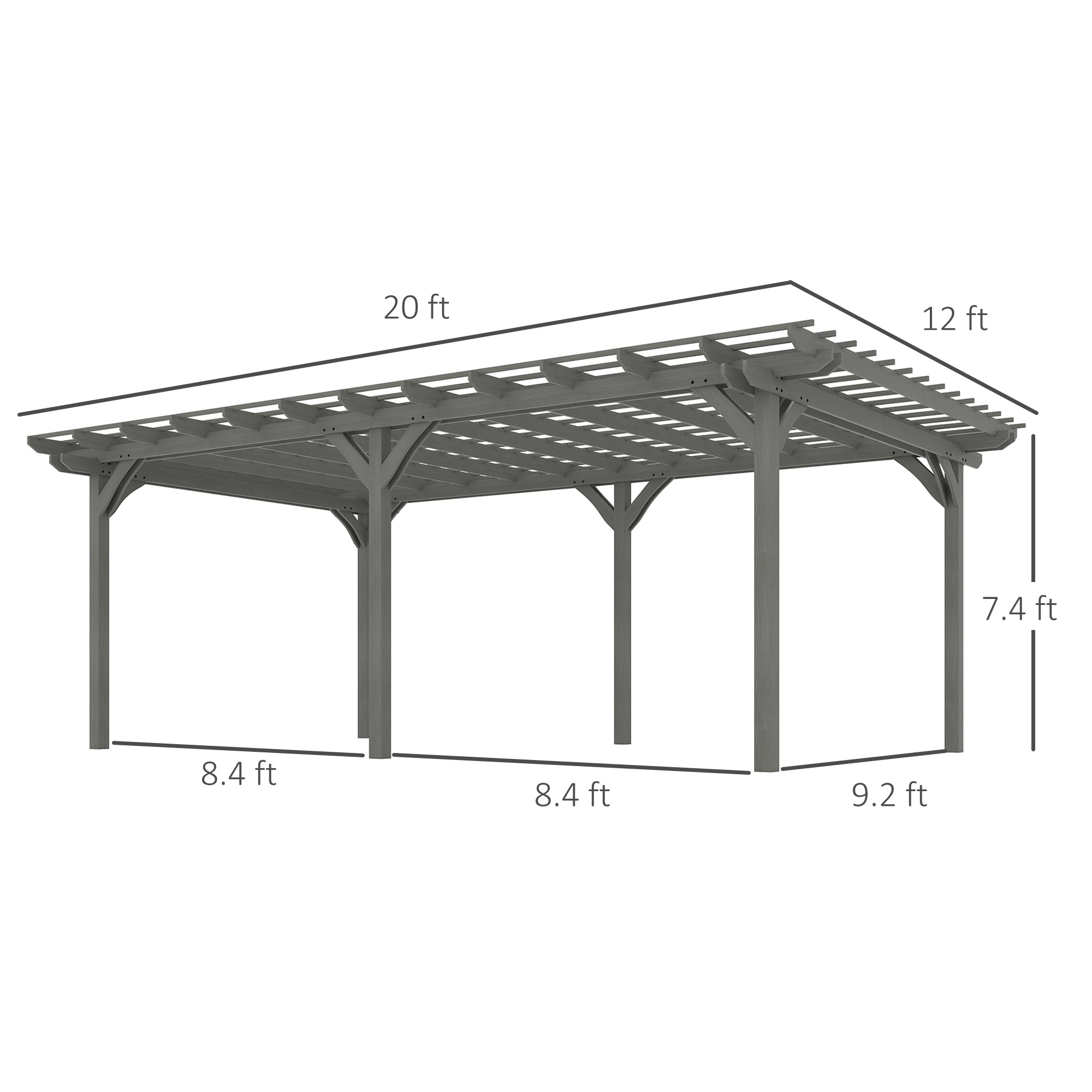 12' x 20' Outdoor Pergola, Wood Gazebo Grape Trellis with Stable Structure for Climbing Plant Support, Gray