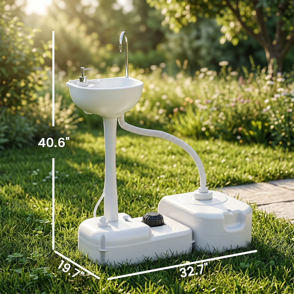 Portable Camping Sink, HDPE Handwashing Station Basin with 4.5 Gal Tank, 6.3 Gal Recovery Tank, Wheels & Soap Dispenser