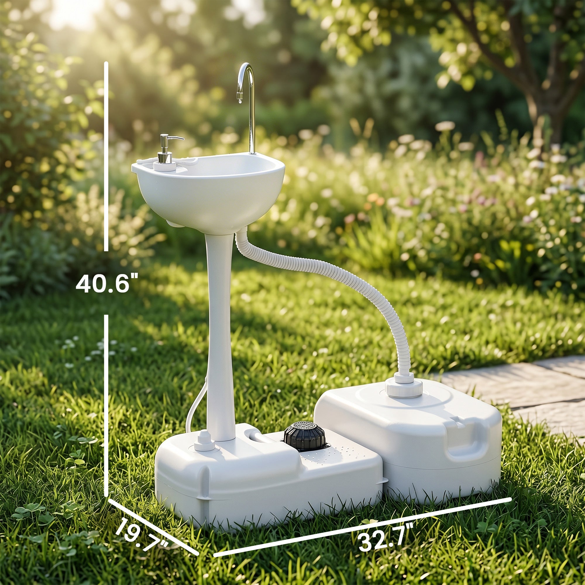 Portable Camping Sink, HDPE Handwashing Station Basin with 4.5 Gal Tank, 6.3 Gal Recovery Tank, Wheels & Soap Dispenser