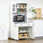 67" Buffet with Hutch, Modern Kitchen Pantry, Freestanding Storage Cabinet with Framed Glass Doors, Shelves and Drawers, White