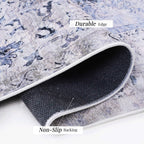 5x8 Washable Low-Pile Non-Slip Non-Shedding Area Rug, Kid and Pet Friendly, Foldable for Living Room, Bedroom, Dining Room, Blue+Cream