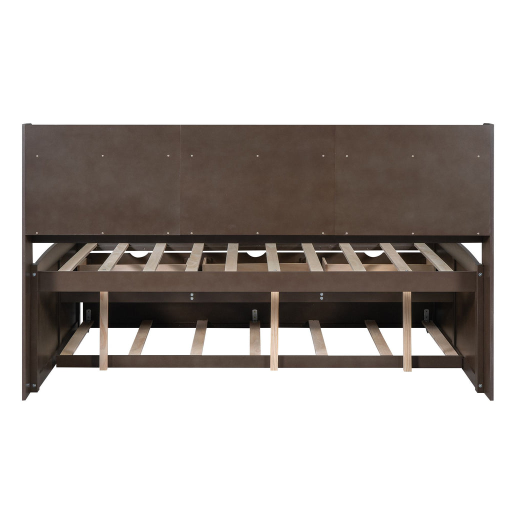 Classic Style Full Size Wooden Captain Bed with Built-in Bookshelves, 3 Storage Drawers, Trundle, 79" L x 104.5" W x 47" H, Antique Gray