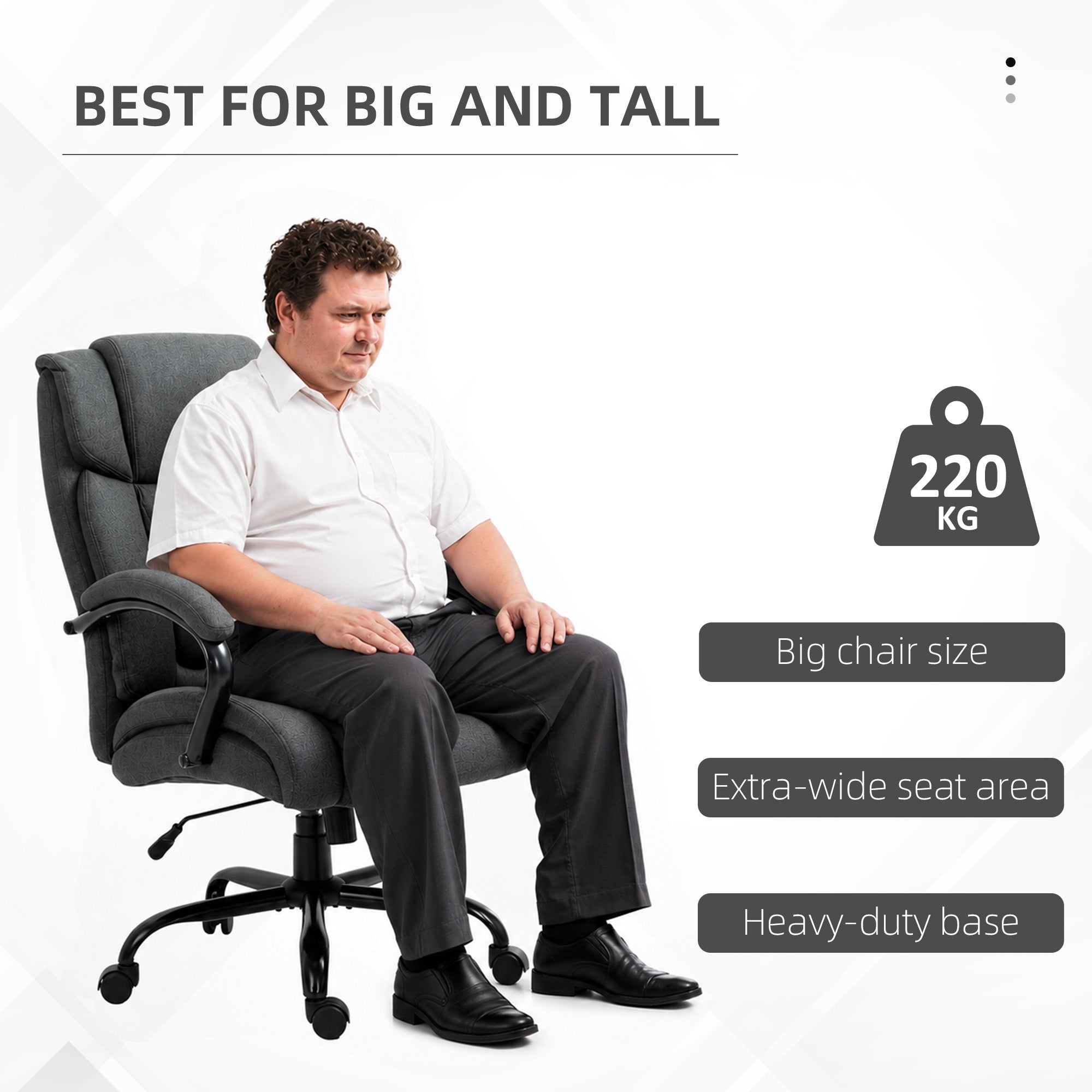 Executive Office Chair with Wide Seat, Computer Desk Chair with Adjustable Height, Swivel Wheels, Gray