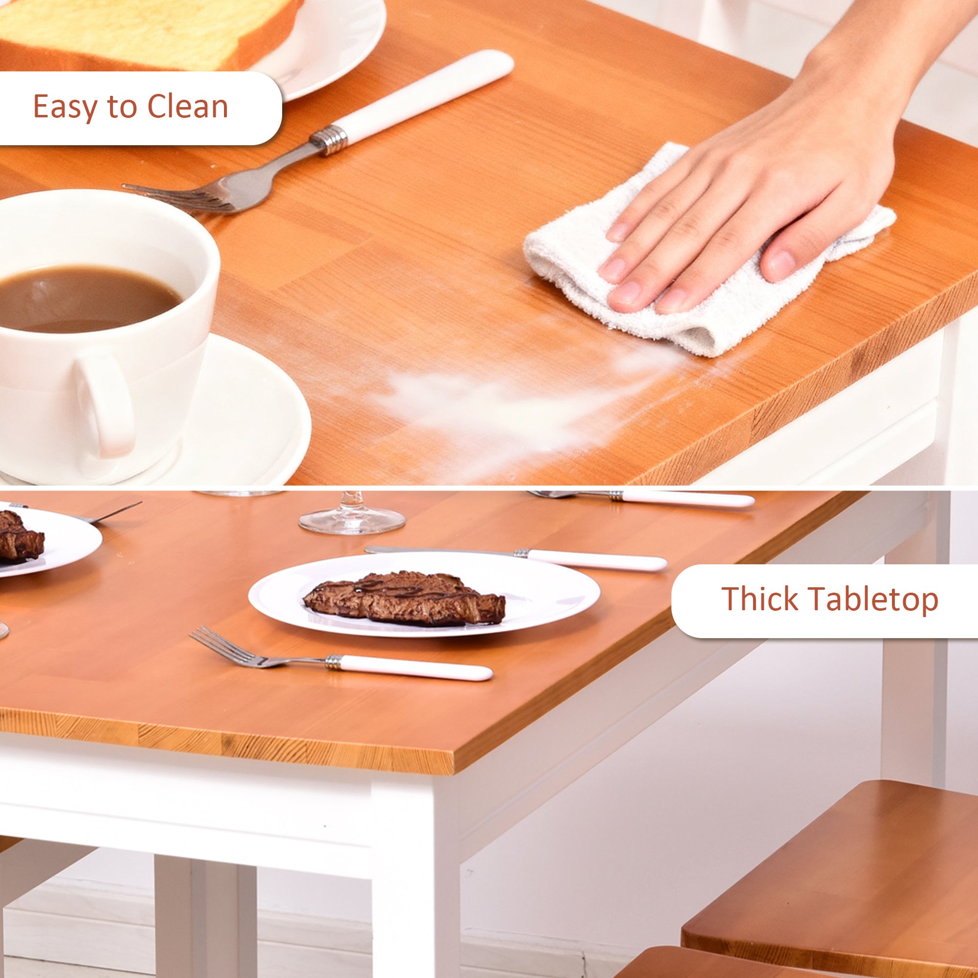 Dining Table Set for 4, 5 Piece Modern Kitchen Table and Chairs, Solid Wood Dining Room Set for Small Spaces, Breakfast Nook, White
